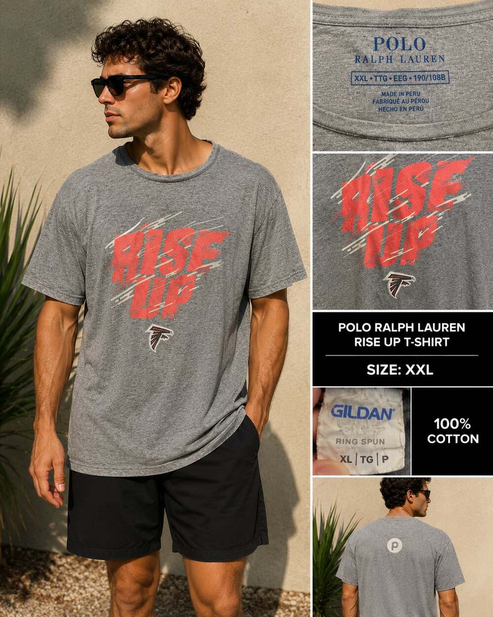 Atlanta Falcons Rise Up T Shirt Mens XL Gray NFL Football Short Sleeve